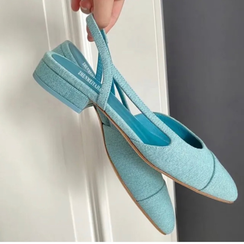 Chanel style Denim Slingback Flats  38.0
